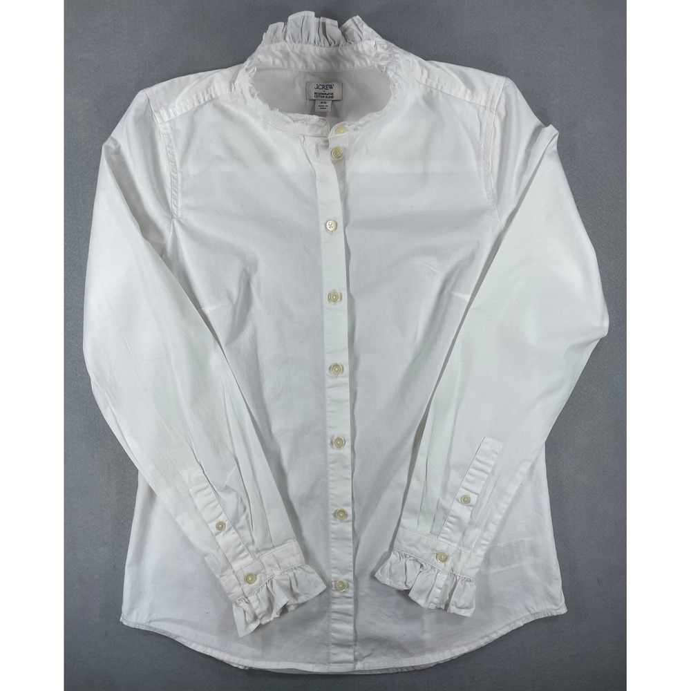 J.Crew Womens Shirt Ruffle Collar Cuff White Regenerative Cotton XS